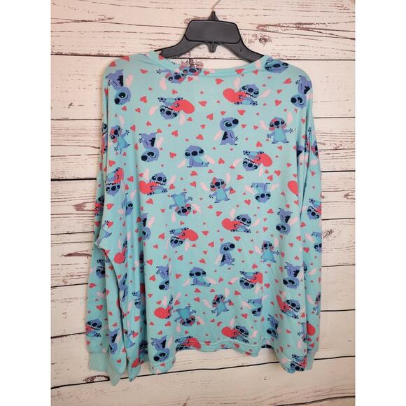 Disney Blue Stitch Hearts Valentines Long Sleeve Pajama Top Women's Size XL - Picture 2 of 9